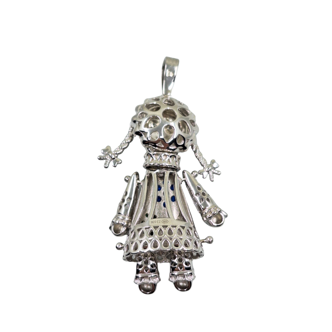 Silver Large Cubic Zirconia Ragdoll Pendant
