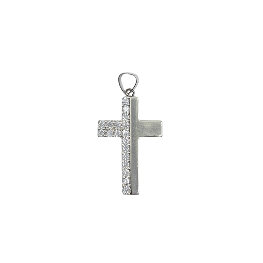 9ct White Gold CZ Cross Pendant