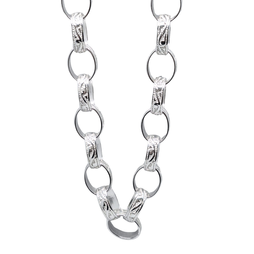 Silver Oval Patterned Belcher Chain 24"