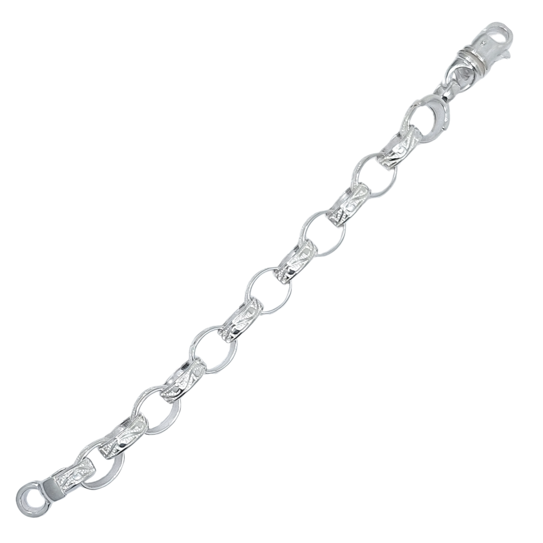 Silver Oval Patterned Belcher Bracelet 9"
