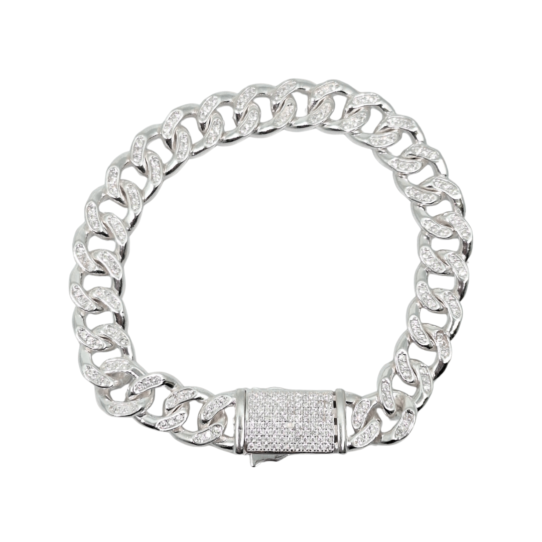 Silver CZ Curb Bracelet 8"