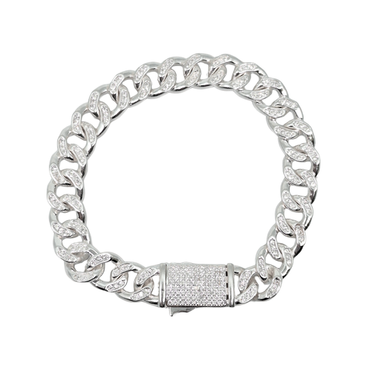 Silver CZ Curb Bracelet 8"