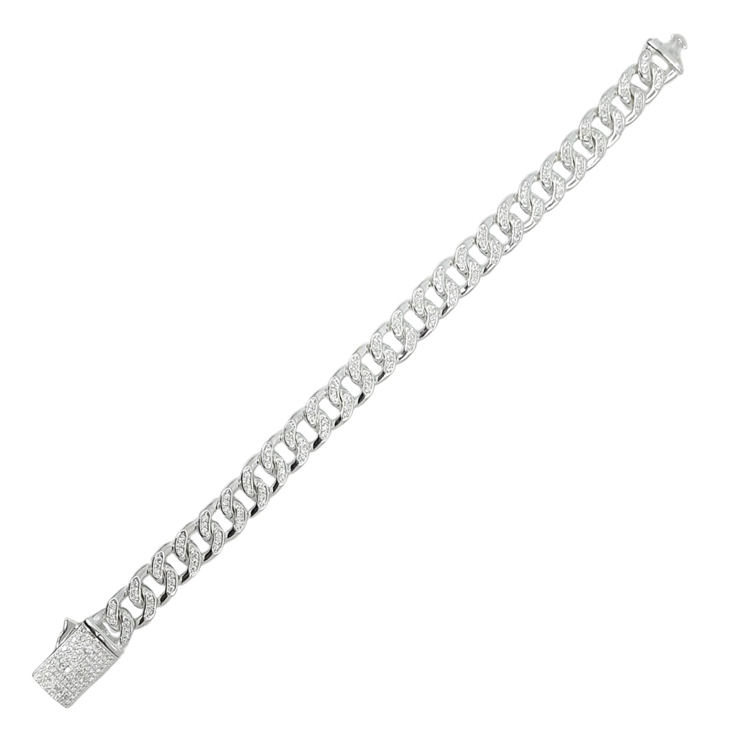 Silver CZ Curb Bracelet 8"