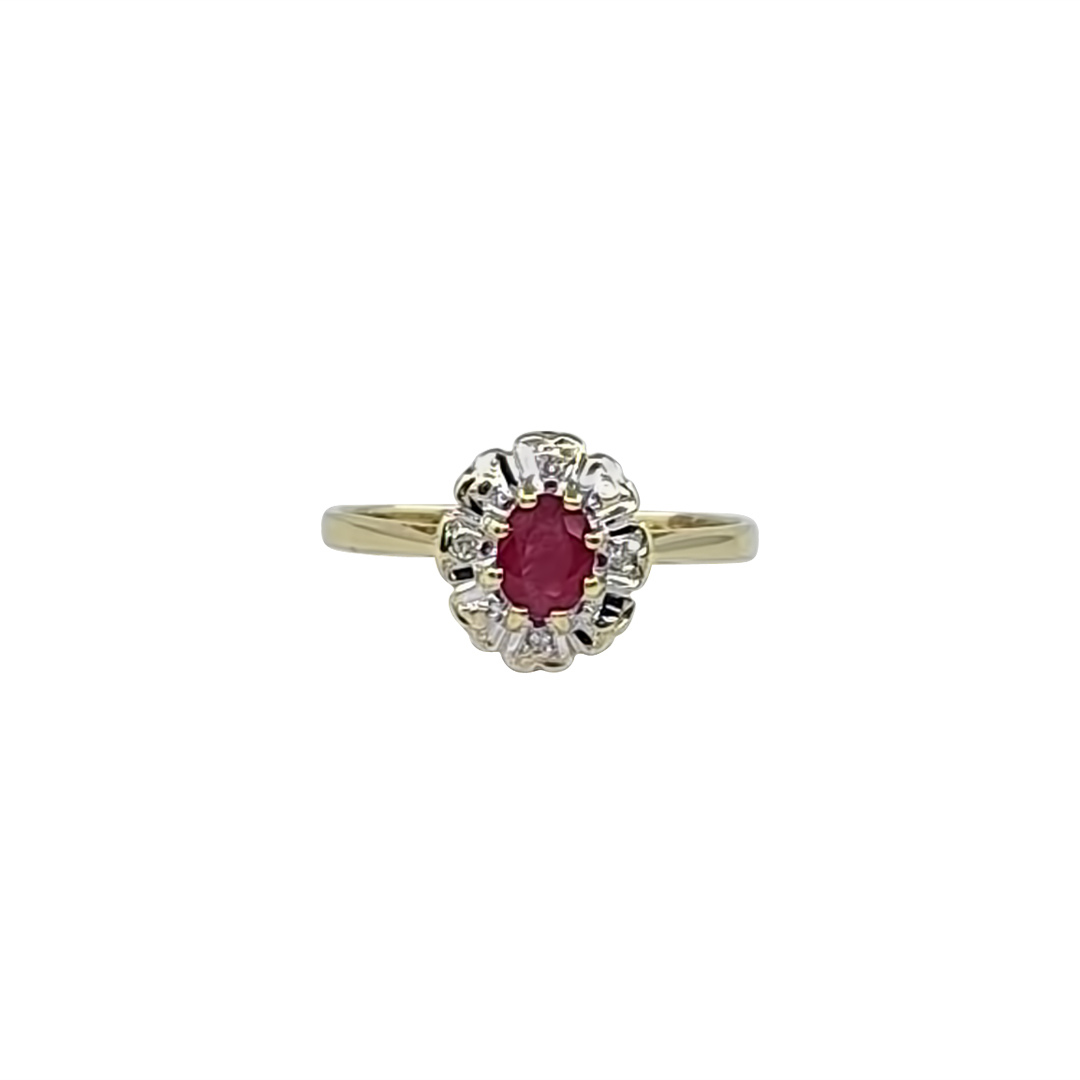 9ct Yellow Gold Ruby & Diamond Ring