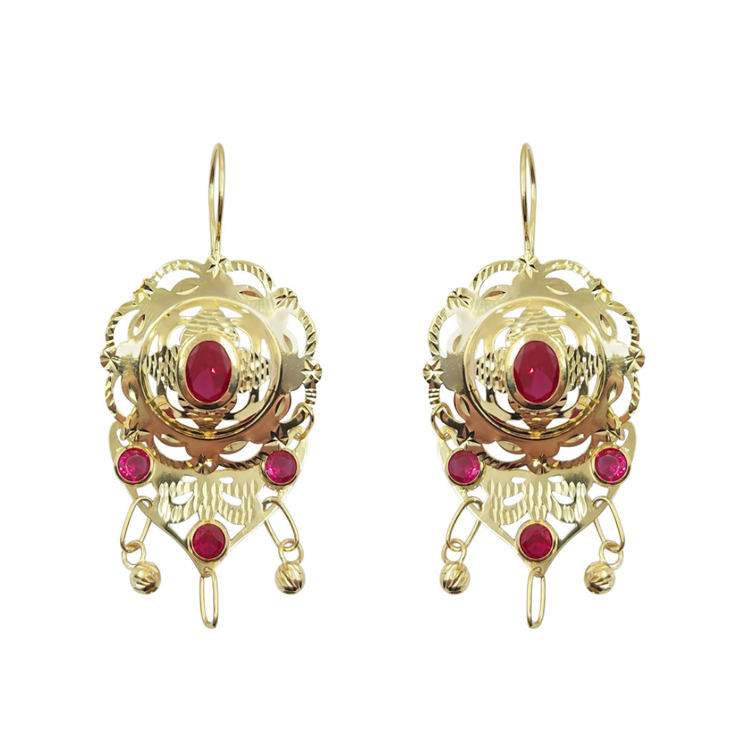 14ct Yellow Gold Red Cubic Zirconia Drop Earrings