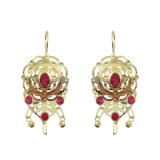 14ct Yellow Gold Red Cubic Zirconia Drop Earrings