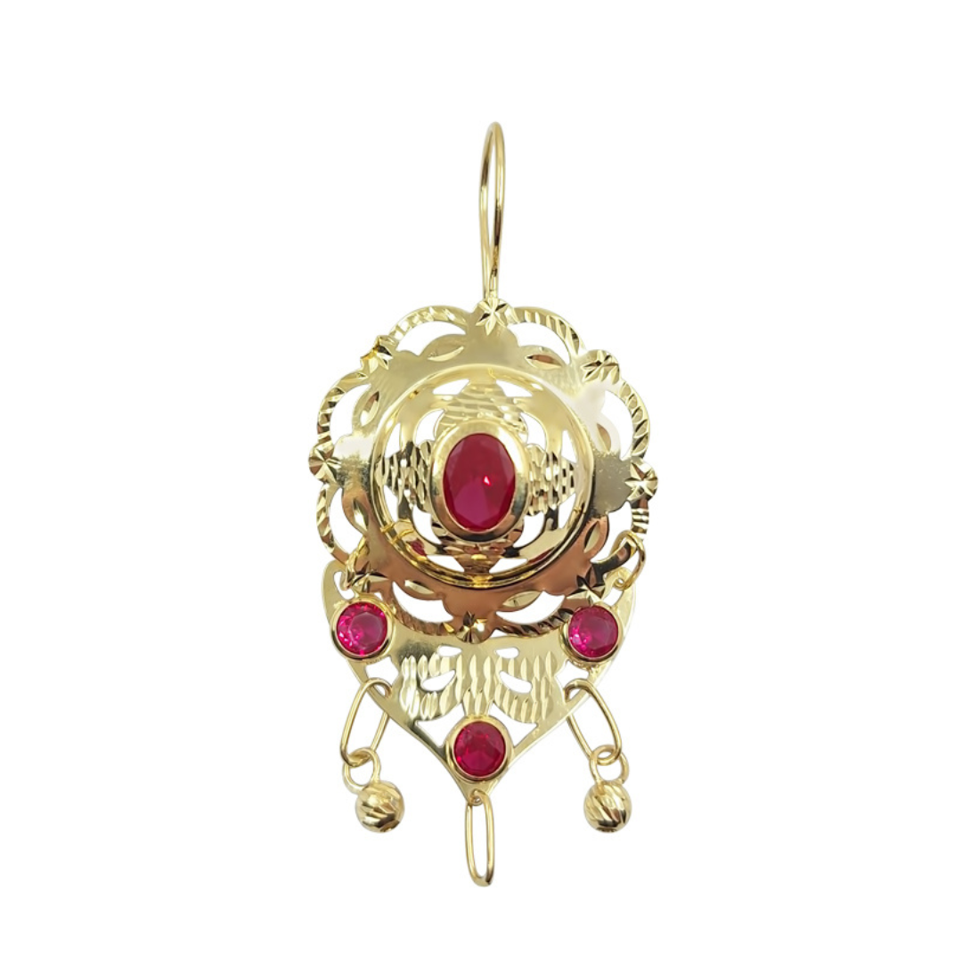 14ct Yellow Gold Red Cubic Zirconia Drop Earrings