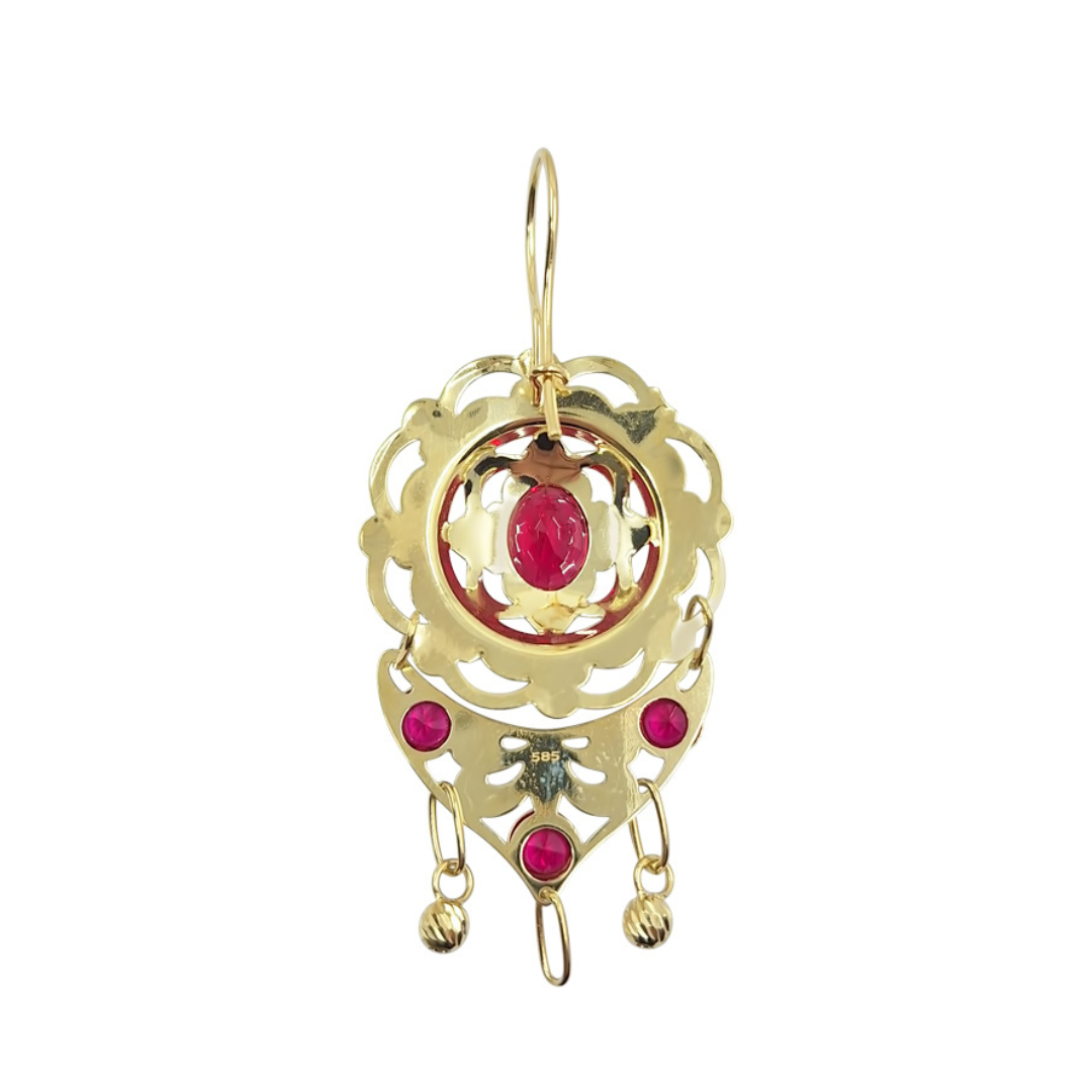 14ct Yellow Gold Red Cubic Zirconia Drop Earrings
