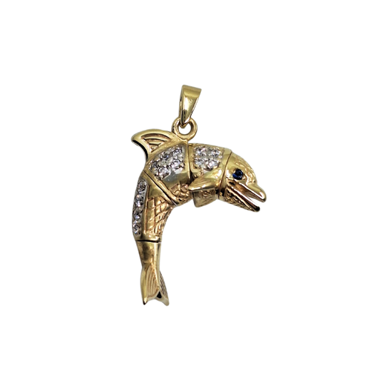 9ct Yellow Gold Cubic Zirconia Dolphin Pendant