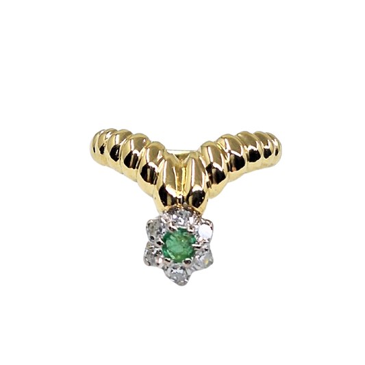 18ct Yellow Gold Emerald & Diamond Wishbone Ring