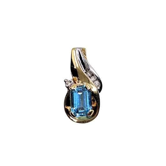 9ct Yellow Gold Blue Topaz & Diamond Pendant
