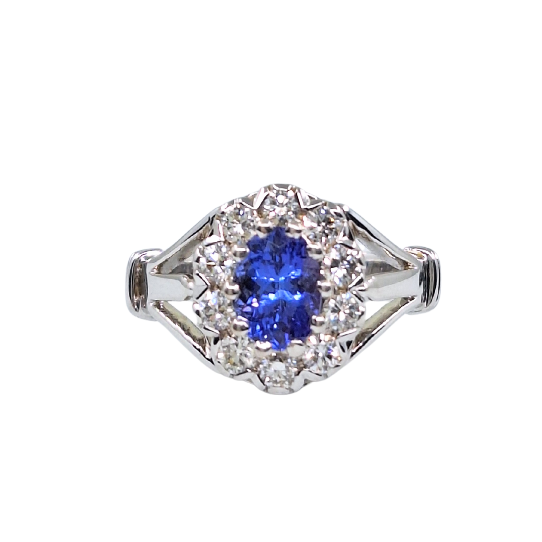 18ct White Gold Tanzanite & Diamond Cluster Ring