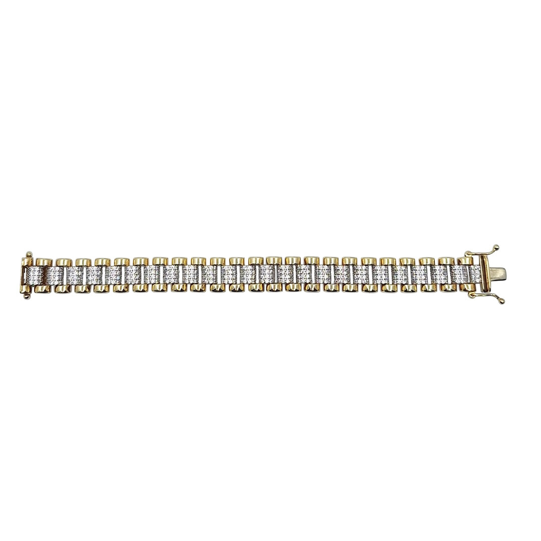 9ct White & Yellow Gold CZ Rolex Style Bracelet 6"