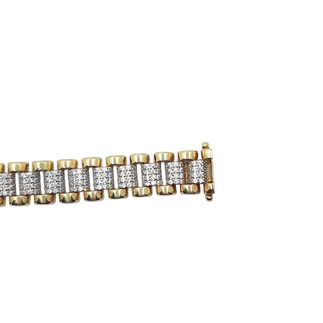 9ct White & Yellow Gold CZ Rolex Style Bracelet 6"