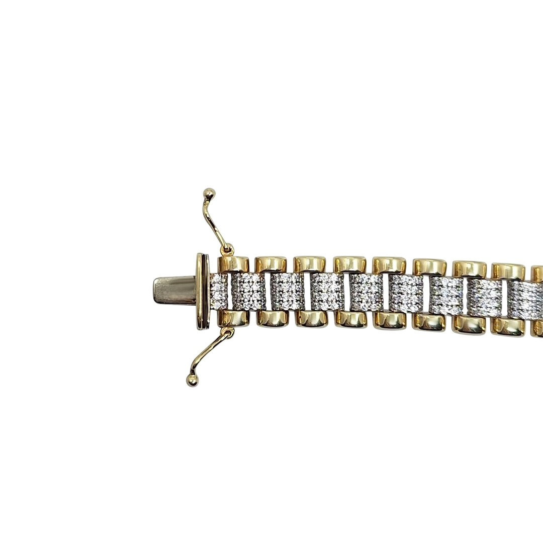 9ct White & Yellow Gold CZ Rolex Style Bracelet 6"