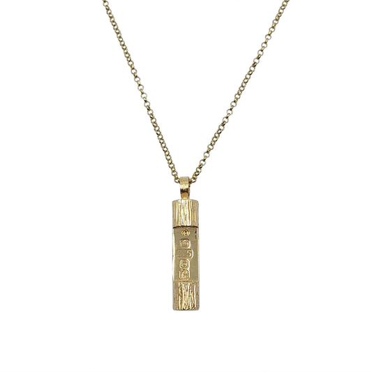 9ct Yellow Gold Ingot Pendant & Chain 18"