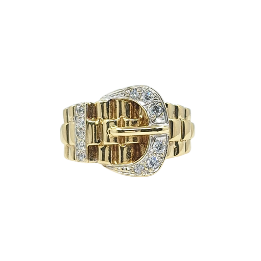 9ct Yellow Gold CZ Buckle Ring