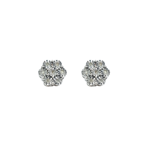 9ct White Gold Diamond Flower Studs