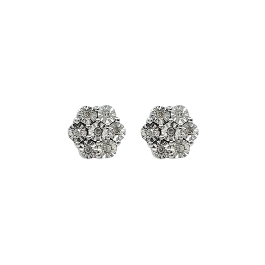 9ct White Gold Diamond Flower Studs