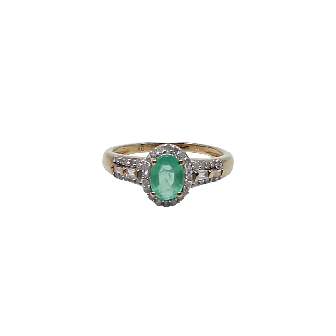 9ct Yellow Gold Emerald & Diamond Ring 1.00ct
