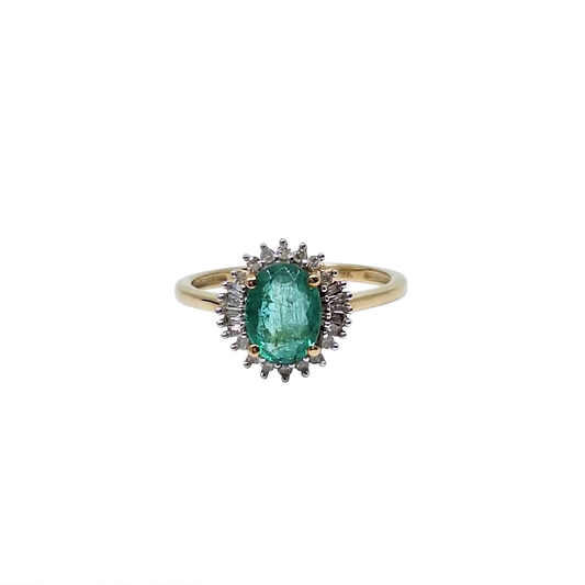9ct Yellow Gold Zambian Emerald & Diamond Cluster Ring
