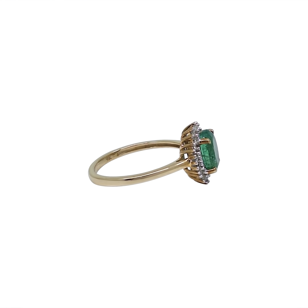 9ct Yellow Gold Zambian Emerald & Diamond Cluster Ring