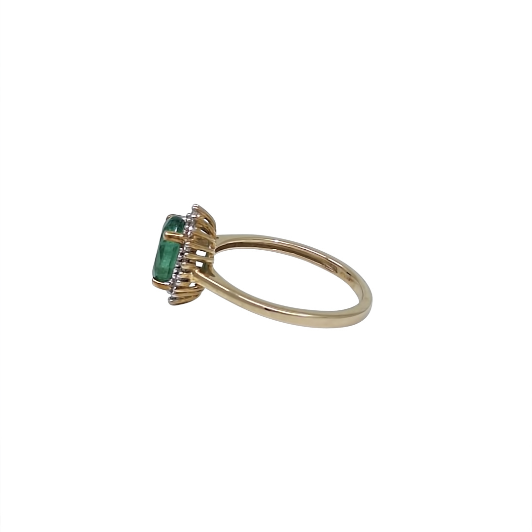 9ct Yellow Gold Zambian Emerald & Diamond Cluster Ring