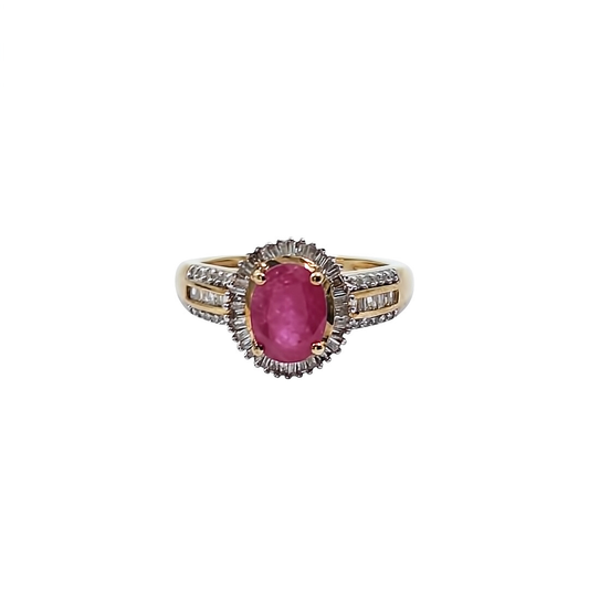9ct Yellow Gold Ruby & Diamond Cluster Ring