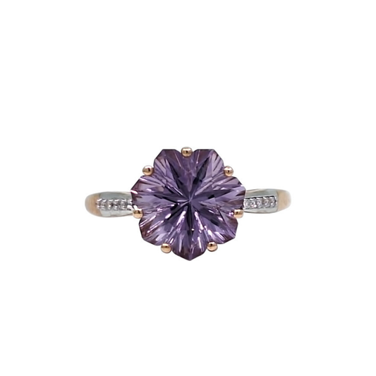 9ct Rose Gold Rose De France Amethyst & Diamond Ring