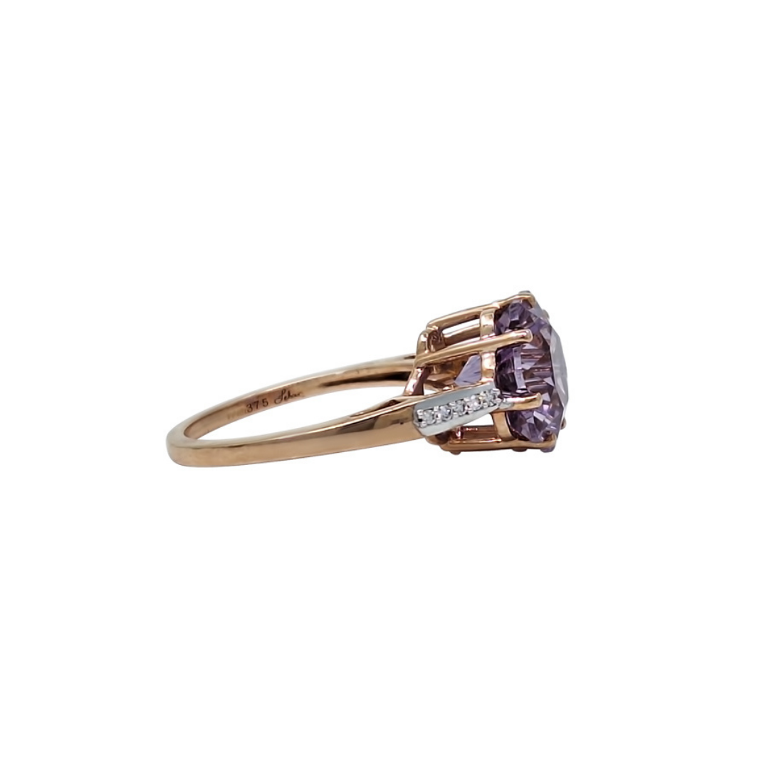 9ct Rose Gold Rose De France Amethyst & Diamond Ring