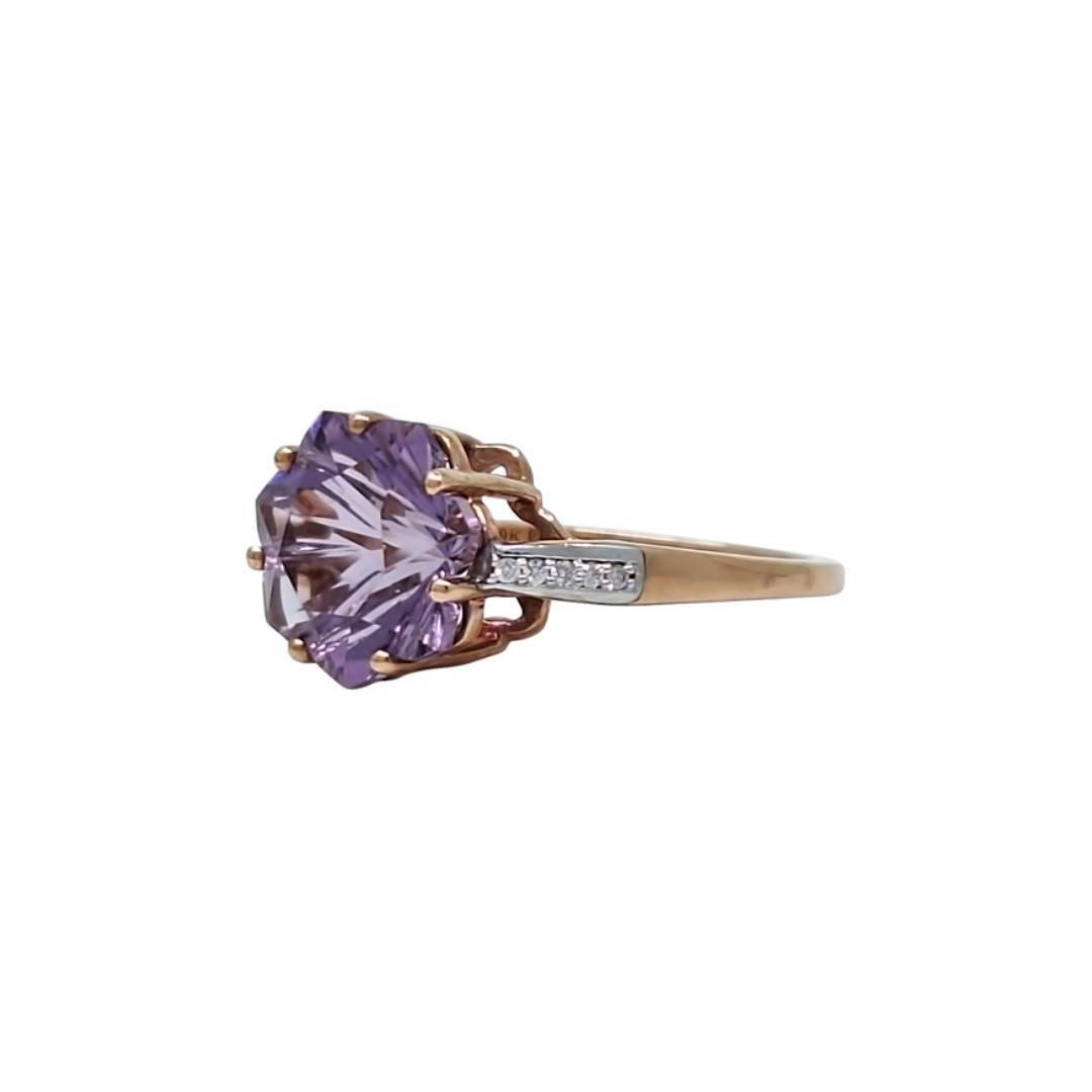 9ct Rose Gold Rose De France Amethyst & Diamond Ring