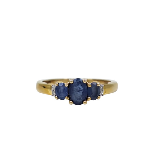 9ct Yellow Gold Burmese Sapphire & Diamond Ring