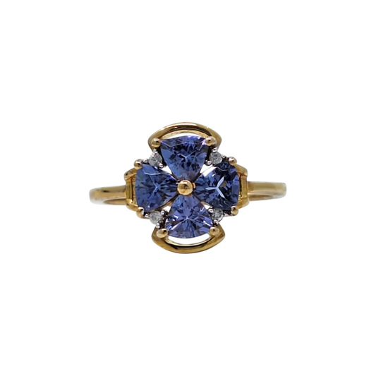 9ct Yellow Gold Tanzanite & Zircon Cluster Ring