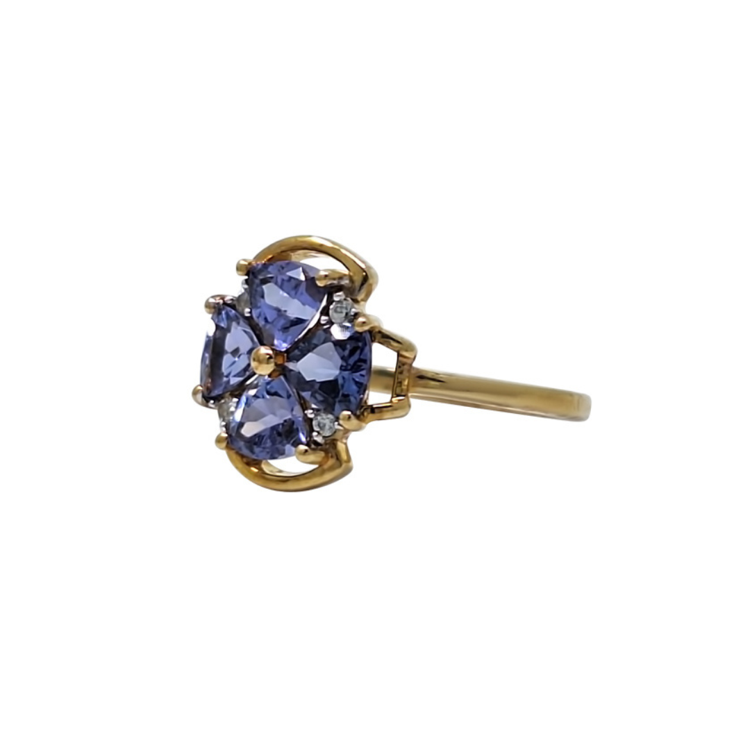 9ct Yellow Gold Tanzanite & Zircon Cluster Ring