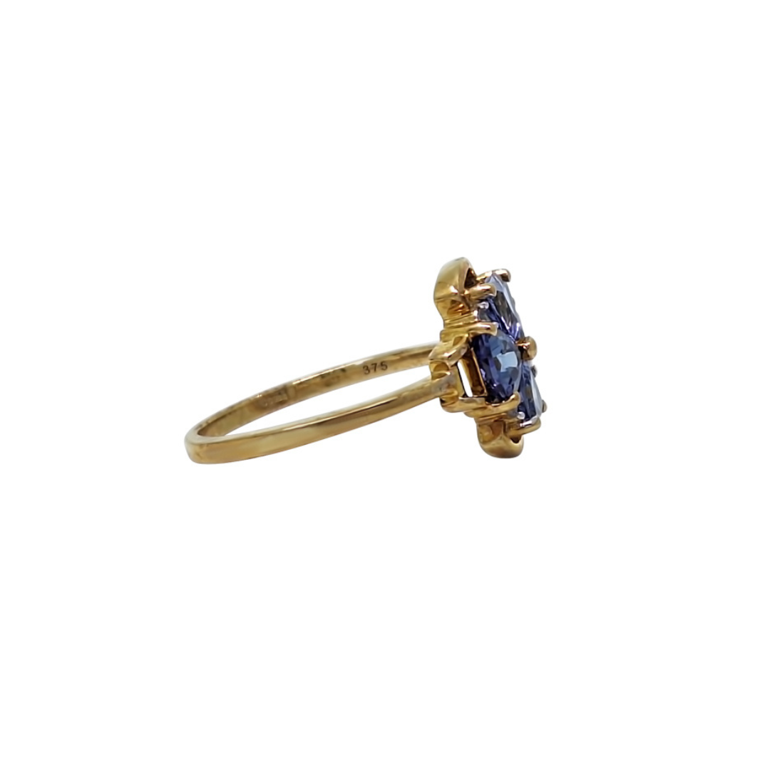9ct Yellow Gold Tanzanite & Zircon Cluster Ring