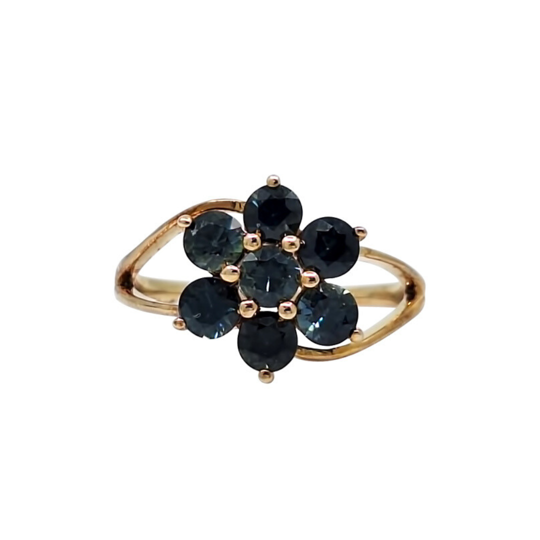9ct Yellow Gold Australian Blue Sapphire Cluster Ring