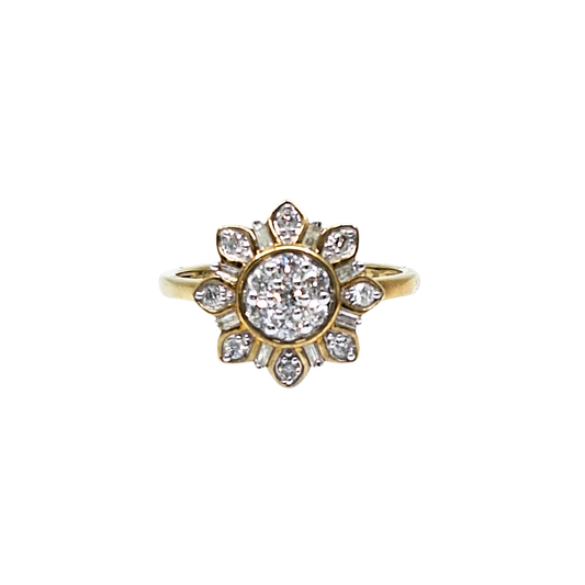 9ct Yellow Gold Diamond Flower Cluster Ring 0.50ct