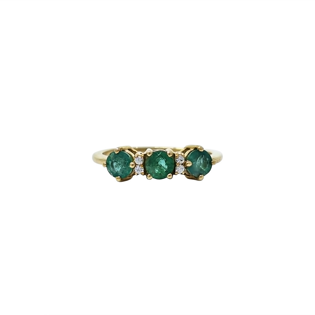 9ct Yellow Gold Emerald & Zircon Ring 0.82ct