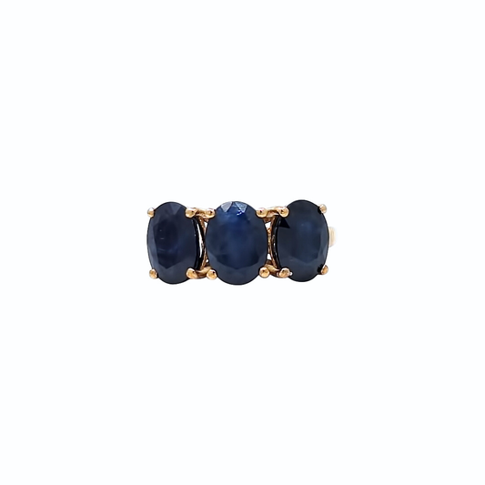 9ct Yellow Gold Trilogy Sapphire Ring 4.48ct
