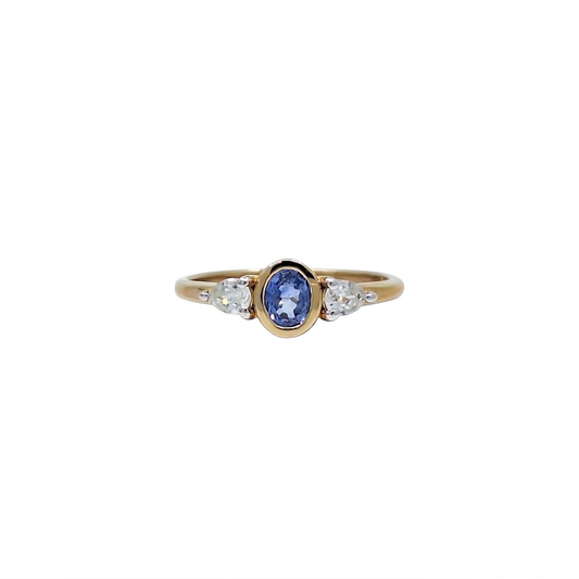 9ct Yellow Gold Ceylon Sapphire & Zircon Ring 0.85ct