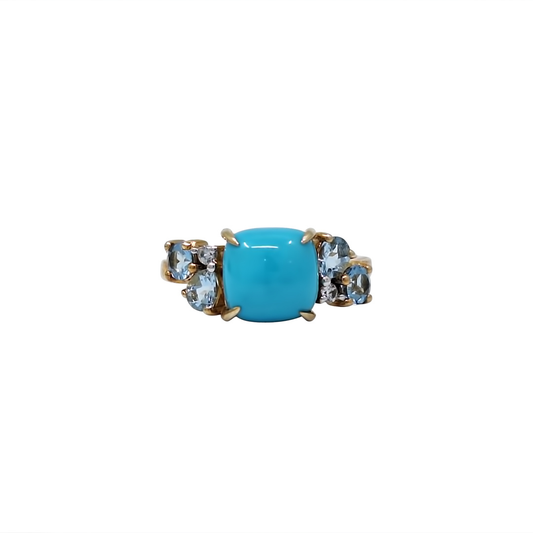 9ct Yellow Gold Turquoise , Aquamarine & Zircon Ring 2.60ct