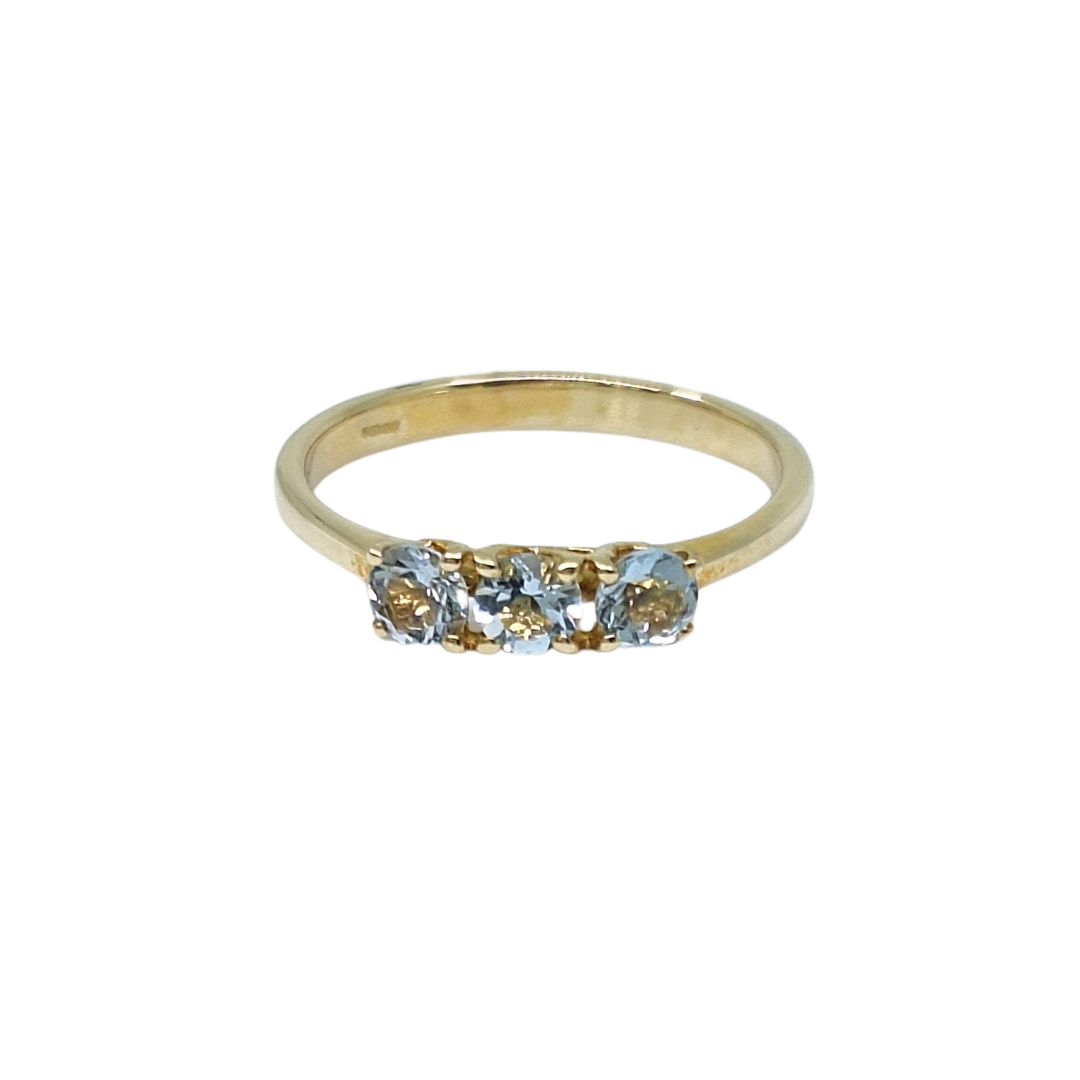 9ct Yellow Gold Aquamarine Three Stone Ring 0.45ct