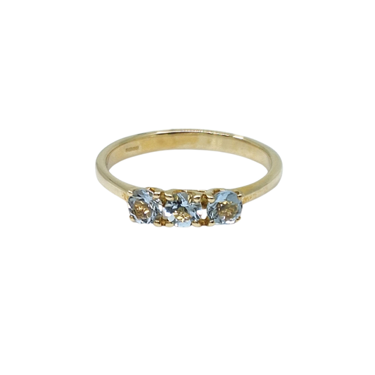 9ct Yellow Gold Aquamarine Three Stone Ring 0.45ct