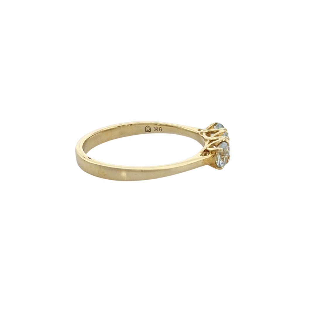 9ct Yellow Gold Aquamarine Three Stone Ring 0.45ct