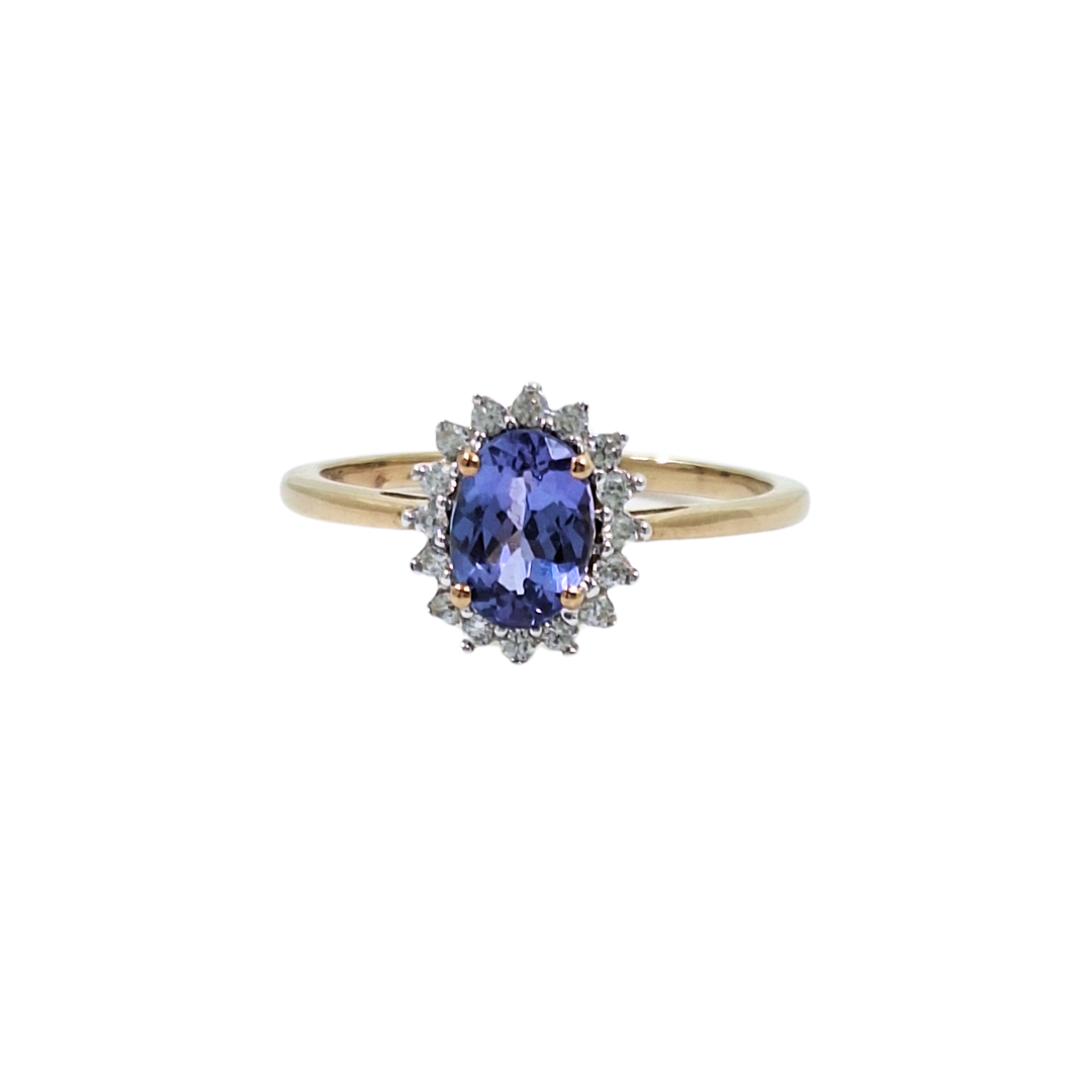 9ct Yellow Gold Peacock Tanzanite & Diamond Ring 2.30ct