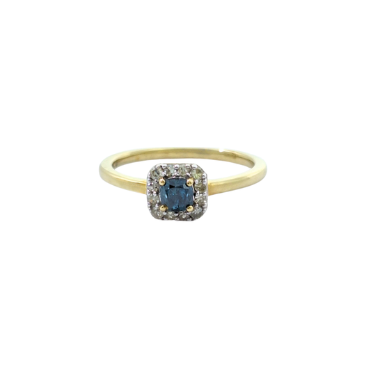 9ct Yellow Gold Blue Diamond & Diamond Ring 0.40ct