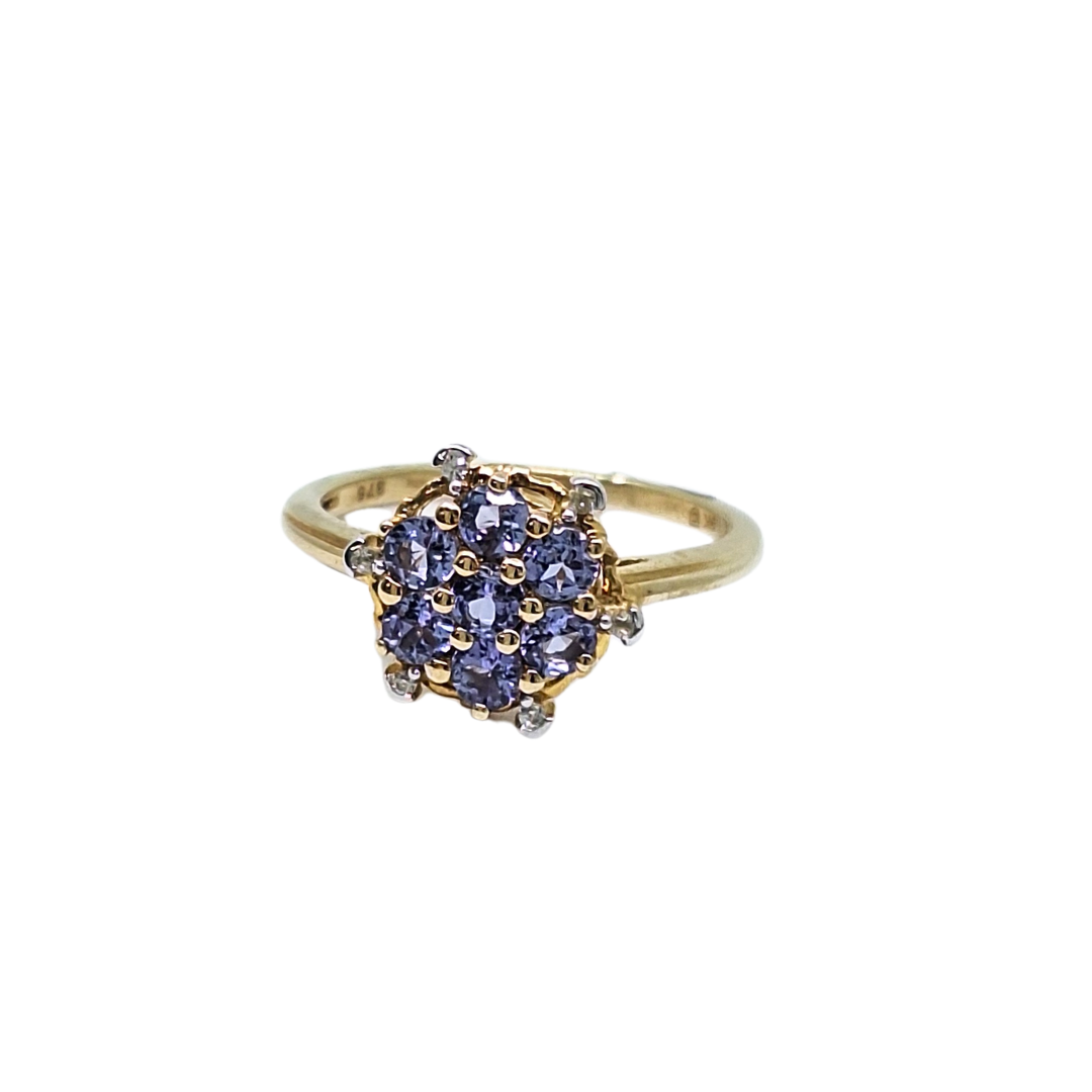 9ct Yellow Gold Tanzanite & Zircon Cluster Ring 0.76ct