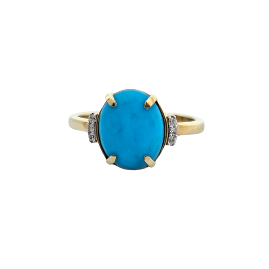 9ct Yellow Gold Turquoise & Zircon Ring