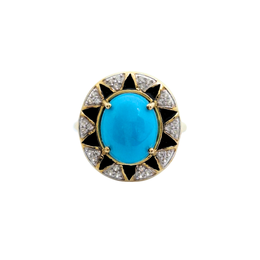 9ct Yellow Gold Turquoise & Zircon Ring 3.45ct