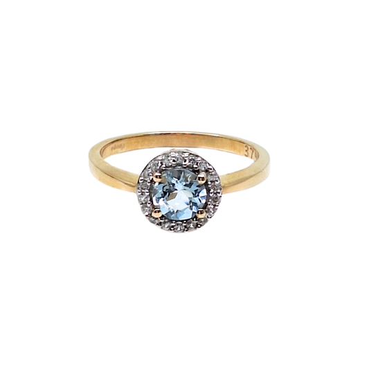 9ct Yellow Gold Aquamarine & Zircon Ring 0.50ct